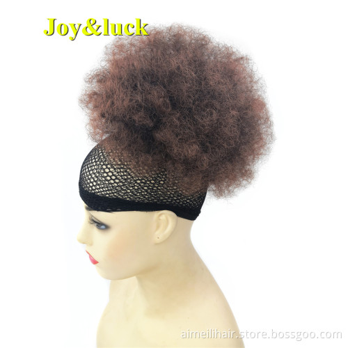 15Colors Wholesale Price Synthetic Wigs Short Afro Kinky Curly Hair Bun Drawstring Ponytail Wig Natural Grey Puff Curl Bun Hair